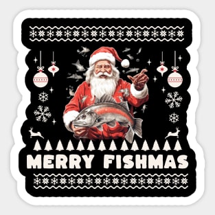 Merry Fishmas Santa Fishing Ugly Christmas Sweater Sticker